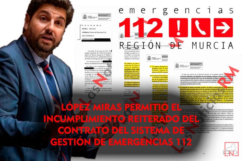 López Miras permitió el incumplimiento reiterado del contrato del sistema de gestión de emergencias 112